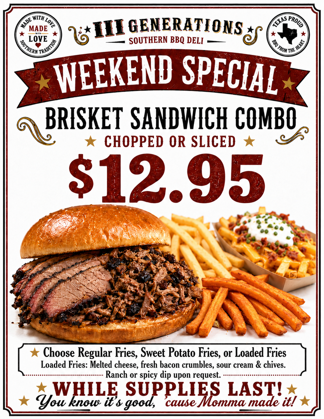 Brisket sandwich combo